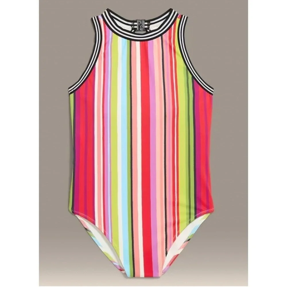Old Navy x Christopher John Rogers Rainbow Vertical Stripe Swimsuit Sporty | XXL